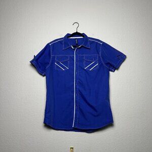 True Rock Button Up Shirt Western Style Cowboy Retro Blue White XL Y2K Party 80s